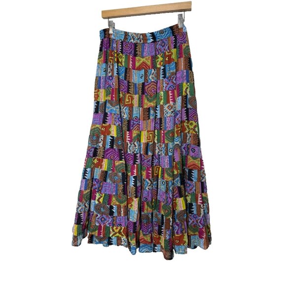 Silver Stream One Size Multicolored Broomstick Peasant Crinkle Skirt Patchwork - Picture 2 of 7